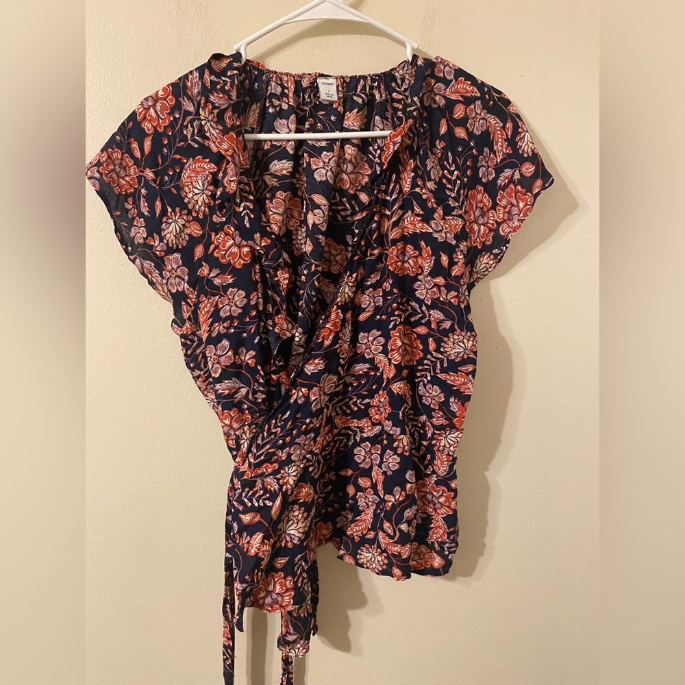 New NWT Old Navy Floral Paisley Pink Purple Tie-Waist Blouse Size Large